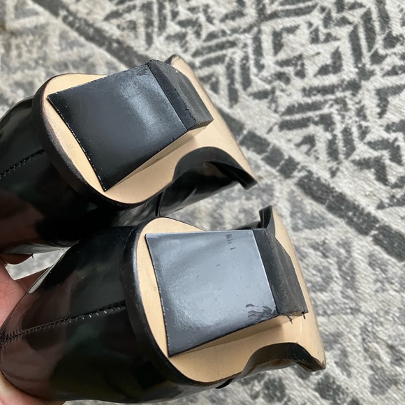 Robert Clergerie Black coated leather tapered toe lace up with geometric heel - Picture 7 of 14